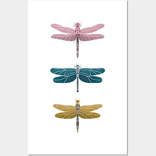 Dragonflies Pattern - Retro Palette Posters and Art